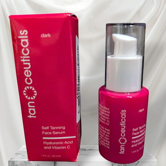 New! Tan-Ceuticals Self Tanning Face Serum DARK Facial Drops Vitamin C 1 oz 30ml - Picture 1 of 3